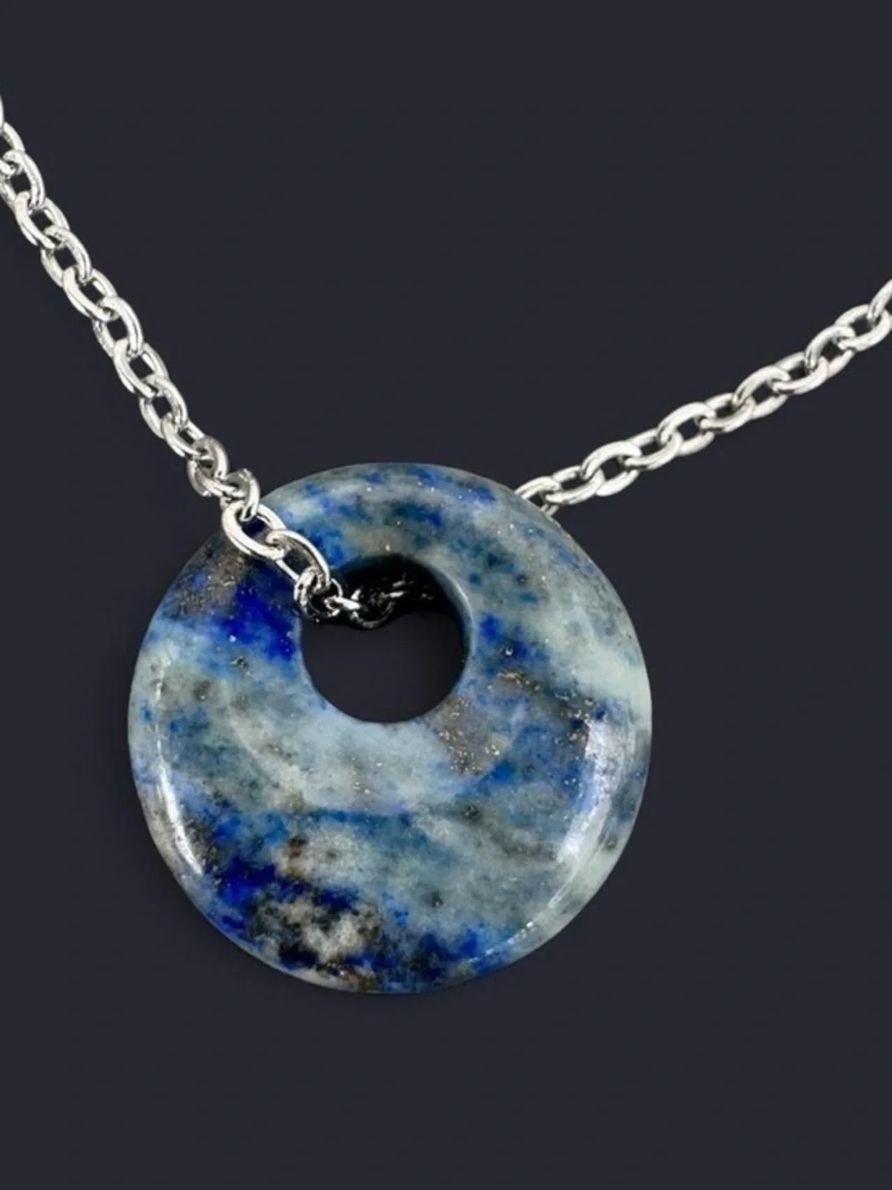 Lapis Lazuli Donut Pendant Silver Necklace